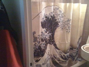 shower curtain with iconic japanese wave